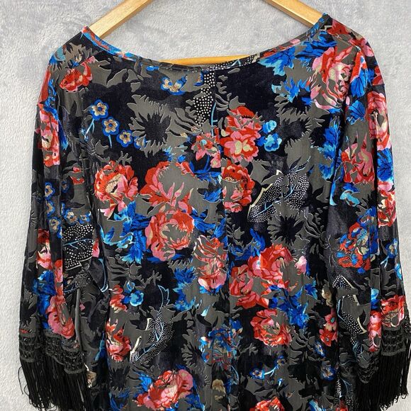 Torrid Black Velvet Burn out Size 2/3 2X/3X Floral Kimono Tassel Open Cardigan - Picture 4 of 7